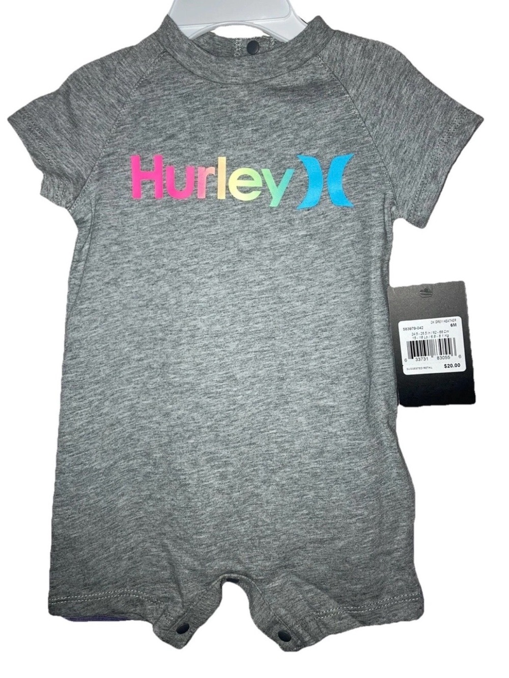 Hurley Baby Boy Short Sleeve Romper Rainbow Logo Size 6 Months